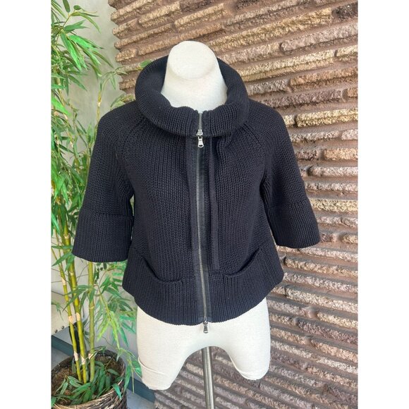 Anthropologie Shae Black Chunky Knit Full Zip Cardigan Sweater Size Medium - Picture 5 of 9
